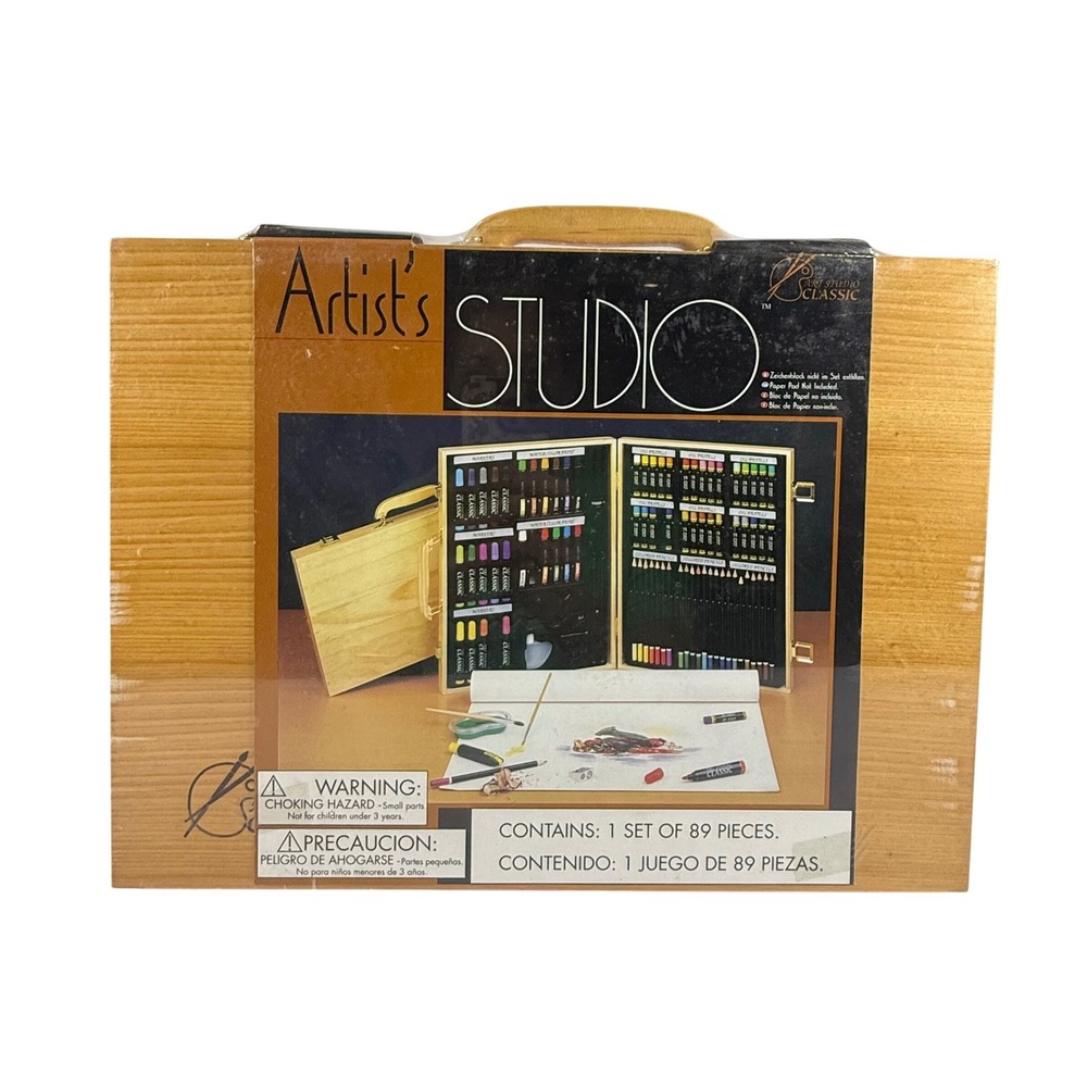 VTG NEW 1998 Artist's Studio 89pc Art Set Wood Case Adica Pongo Drawing Painting